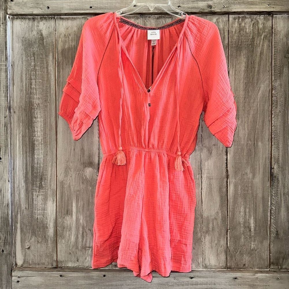 Knox Rose Coral Romper Balloon Sleeve Gauze